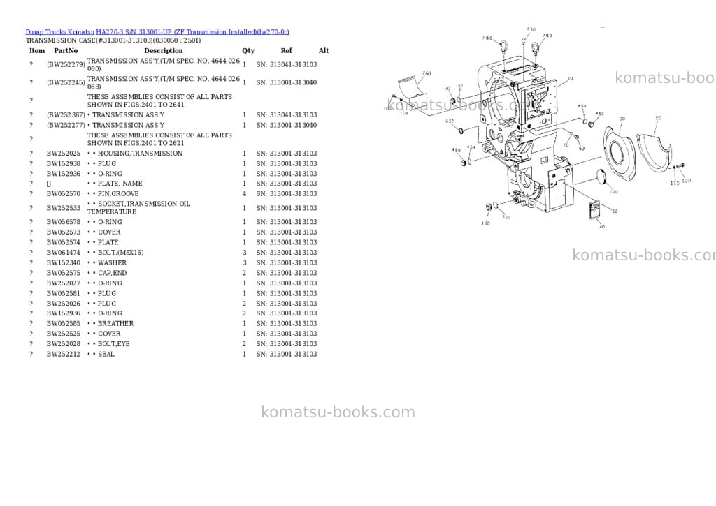 Komatsu HA270-3 S/N 313001-UP (ZF Transmission Installed) Parts catalog cover Page 4