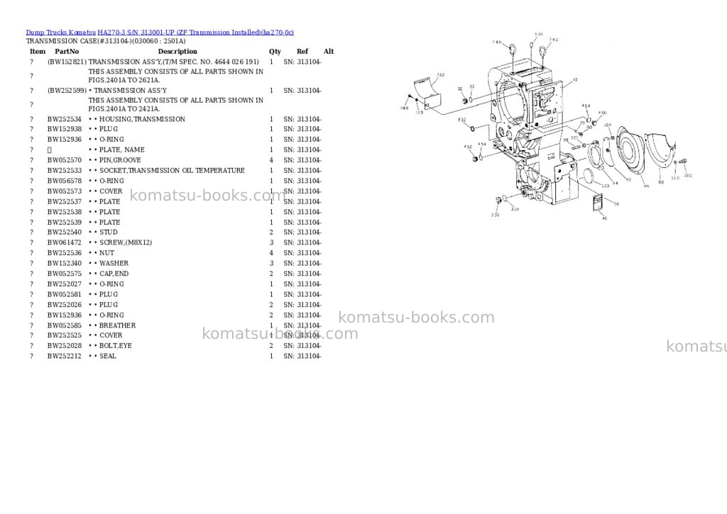 Komatsu HA270-3 S/N 313001-UP (ZF Transmission Installed) Parts catalog cover Page 5