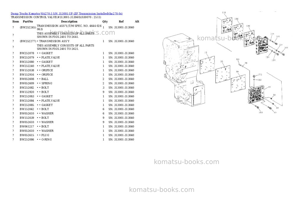 Komatsu HA270-3 S/N 313001-UP (ZF Transmission Installed) Parts catalog cover Page 6
