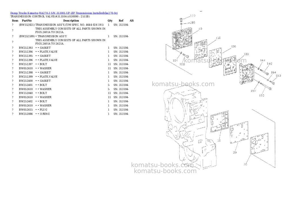 Komatsu HA270-3 S/N 313001-UP (ZF Transmission Installed) Parts catalog cover Page 8