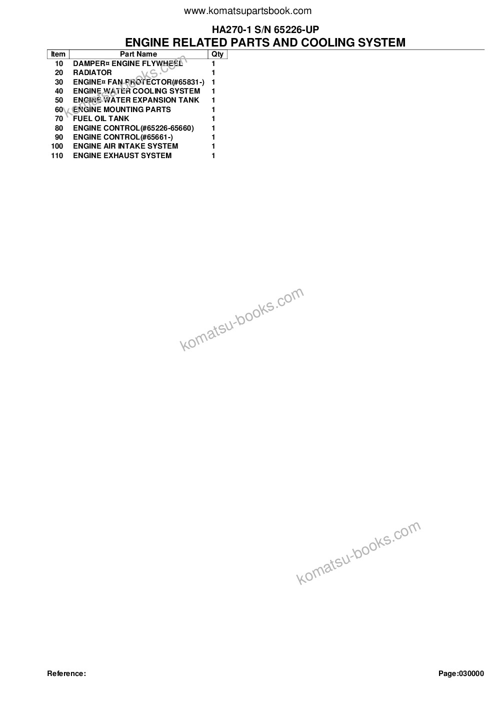 Komatsu ha270-1 s/n 65226-up Parts catalog cover Page 2 Komatsu ha270-1 s/n 65226-up Parts catalog cover Page 2
