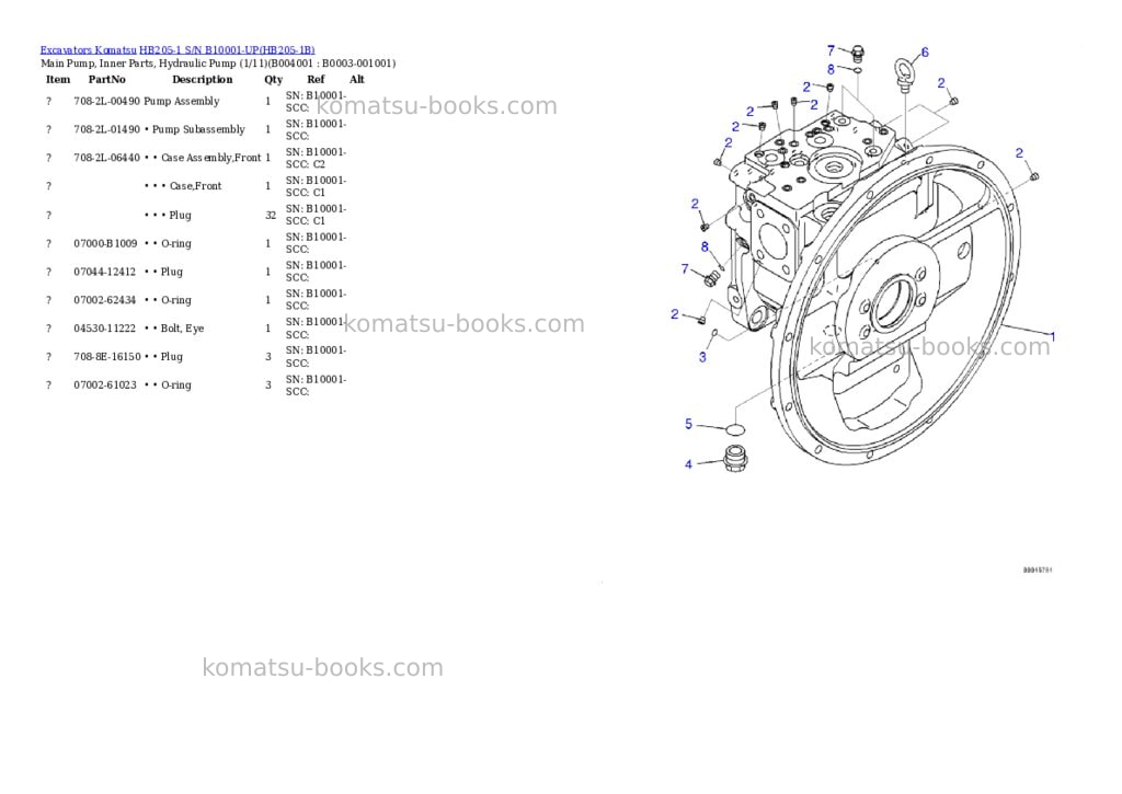 Komatsu hb205-1 s/n b10001-up Parts catalog cover Page 9