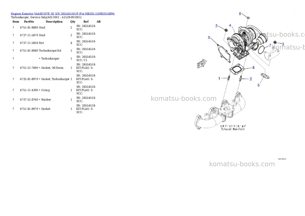 Komatsu saa4d107e-1e s/n 26554518-up for hb205-1 Parts catalog cover Page 10