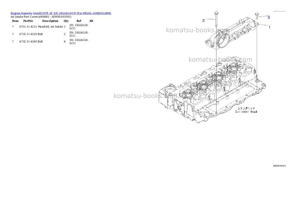 Komatsu saa4d107e-1e s/n 26554518-up for hb205-1 Parts catalog cover Page 5