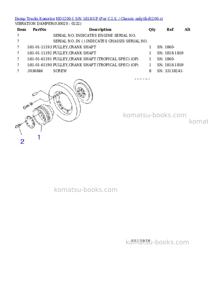Komatsu hd1200-1 s/n 1818-up for c.i.s. / chassis only Parts catalog cover