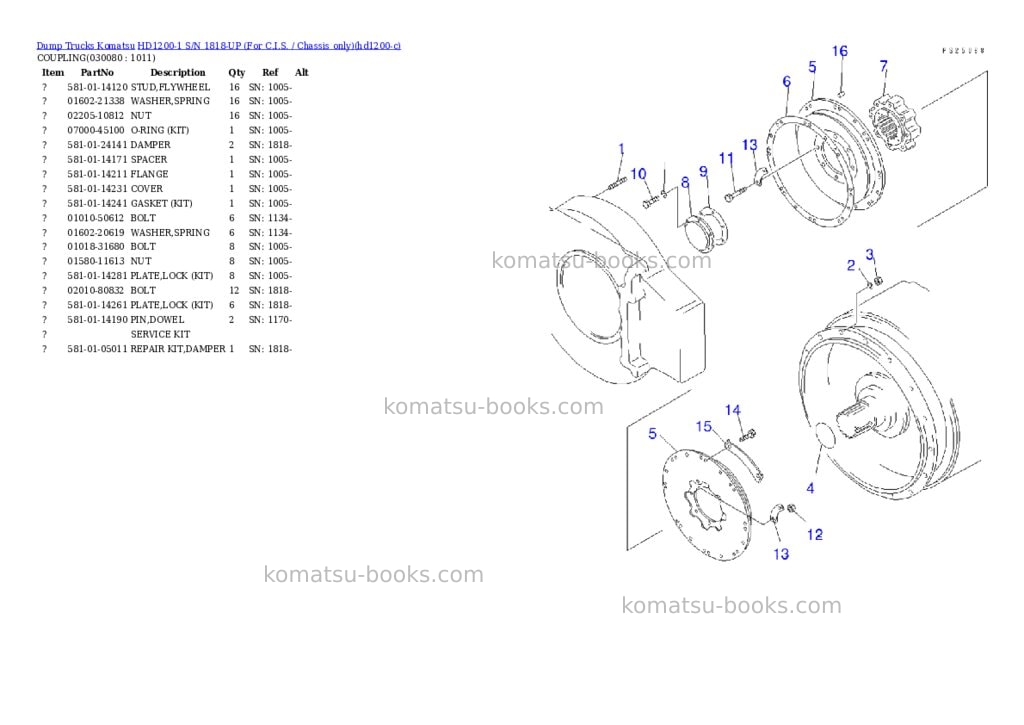 Komatsu hd1200-1 s/n 1818-up for c.i.s. / chassis only Parts catalog cover Page 7