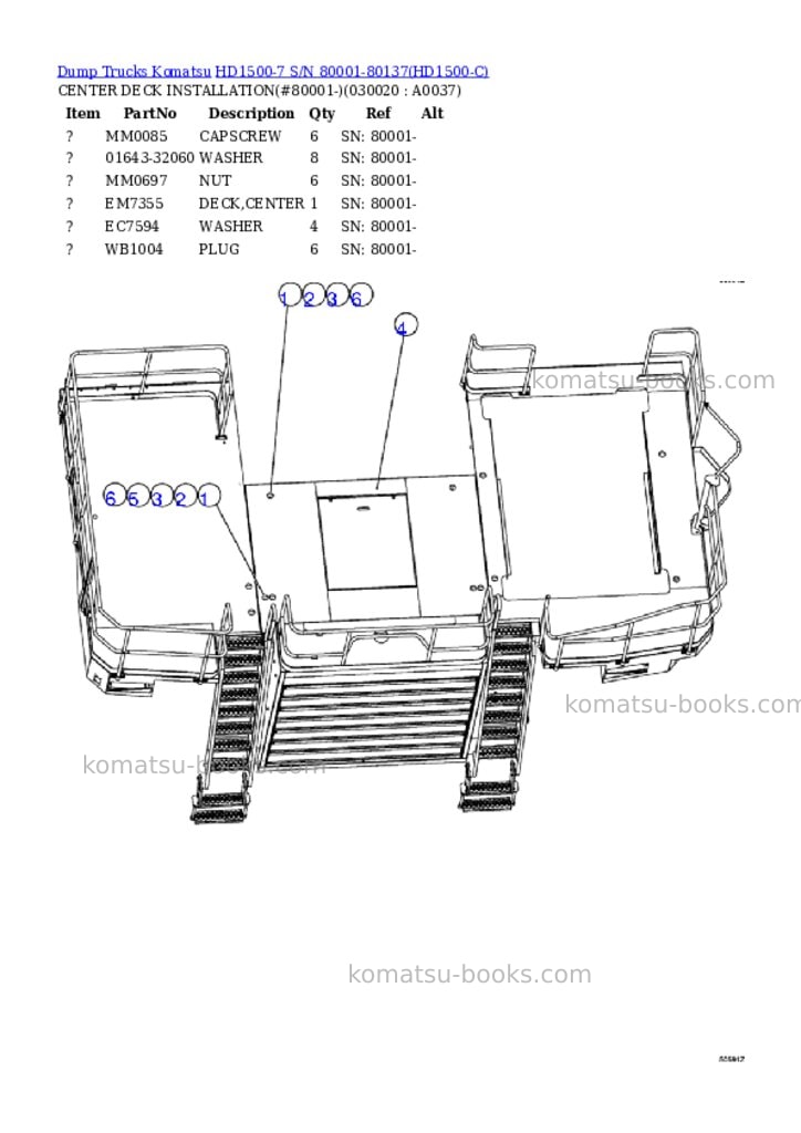 Komatsu hd1500-7 s/n 80001-80137 Parts catalog cover