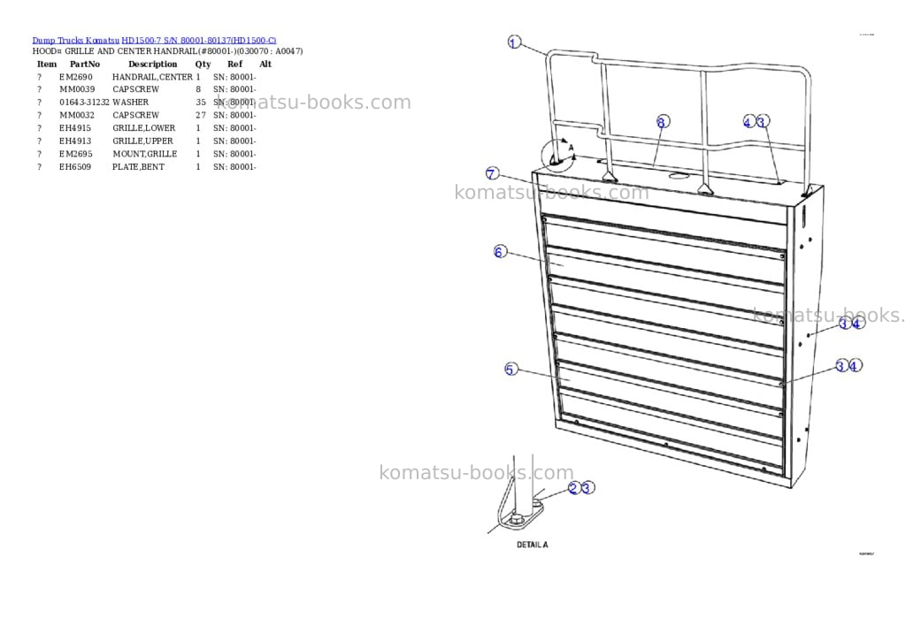 Komatsu hd1500-7 s/n 80001-80137 Parts catalog cover Page 6