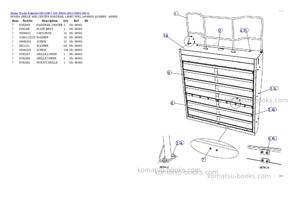Komatsu hd1500-7 s/n 80001-80137 Parts catalog cover Page 7