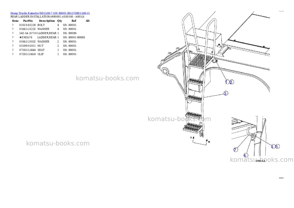 Komatsu hd1500-7 s/n 80001-80137 Parts catalog cover Page 9