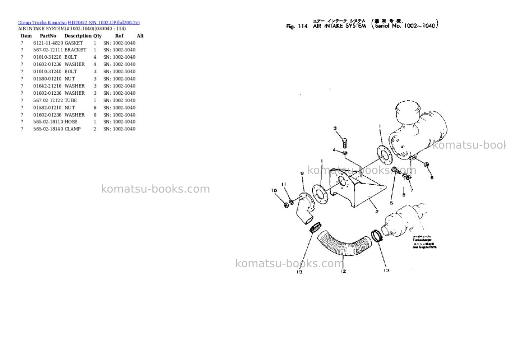 Komatsu hd200-2 s/n 1002-up Parts catalog cover Page 3 Komatsu hd200-2 s/n 1002-up Parts catalog cover Page 3