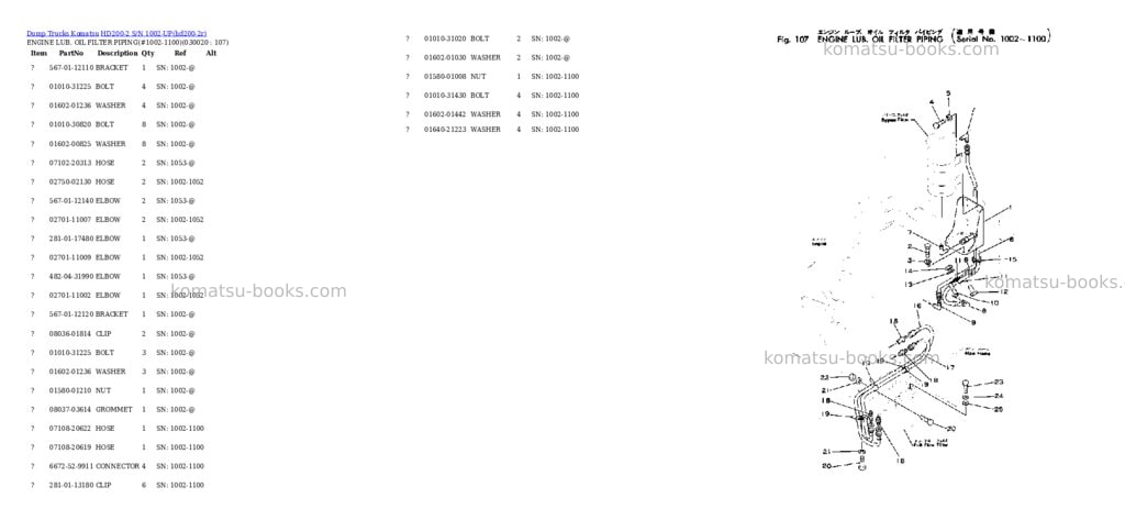Komatsu HD200-2 S/N 1002-UP Parts catalog cover