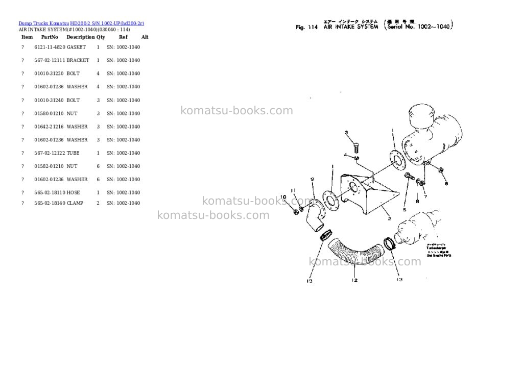 Komatsu HD200-2 S/N 1002-UP Parts catalog cover Page 3