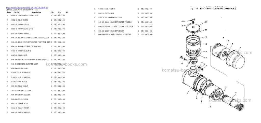 Komatsu HD200-2 S/N 1002-UP Parts catalog cover Page 5
