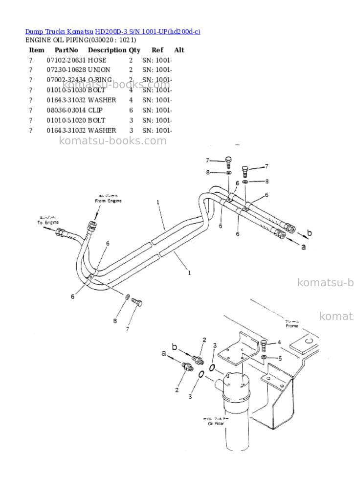 Komatsu HD200D-3 S/N 1001-UP Parts catalog cover