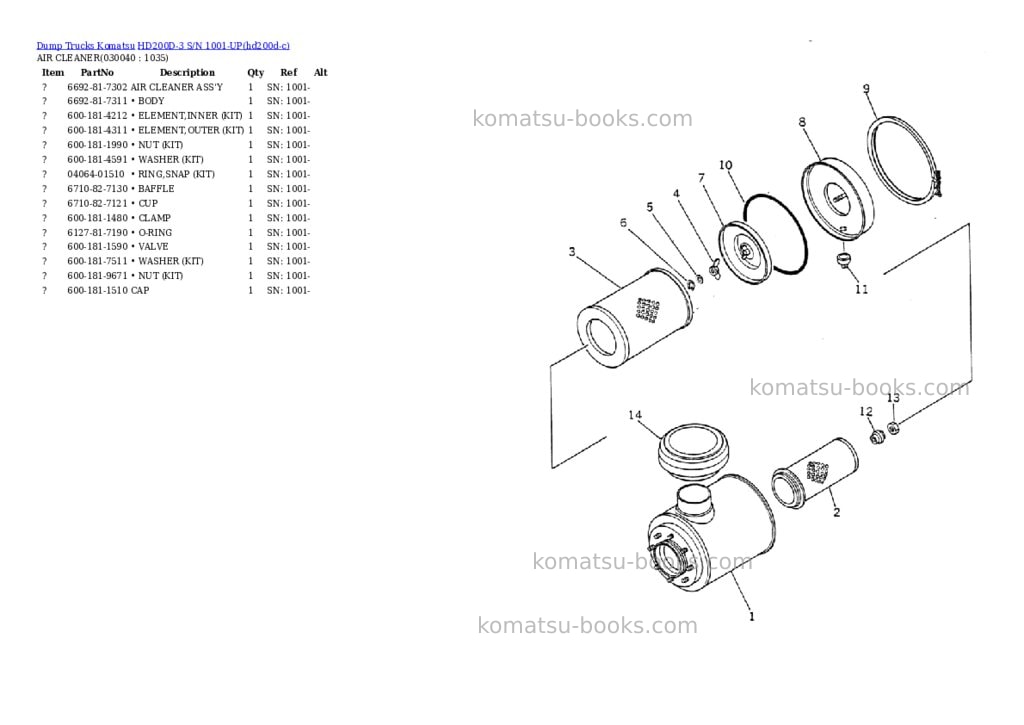Komatsu HD200D-3 S/N 1001-UP Parts catalog cover Page 3