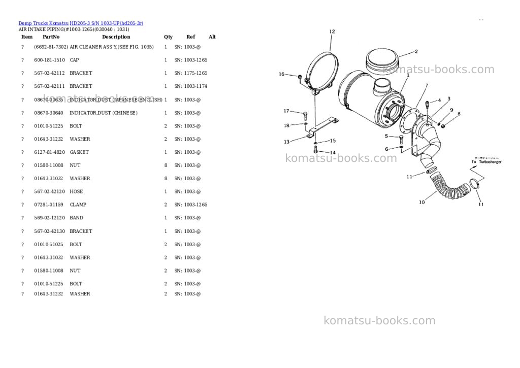 Komatsu hd205-3 s/n 1003-up Parts catalog cover Page 3
