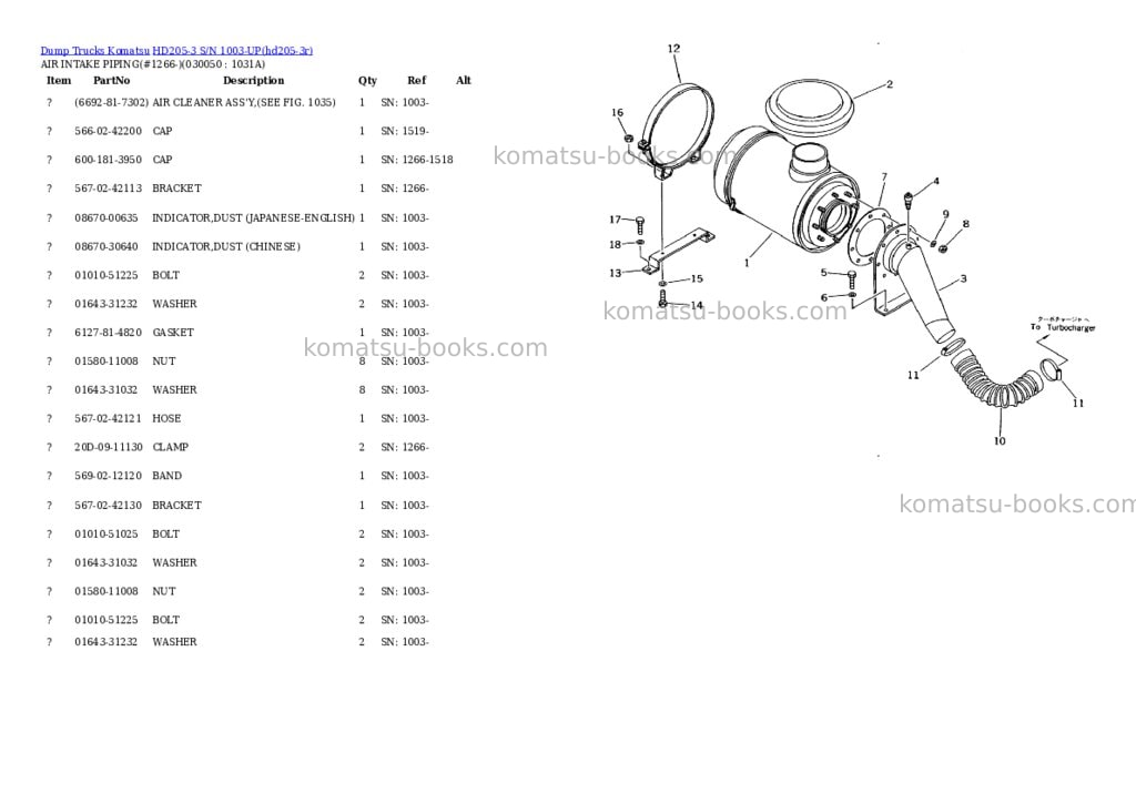 Komatsu hd205-3 s/n 1003-up Parts catalog cover Page 4