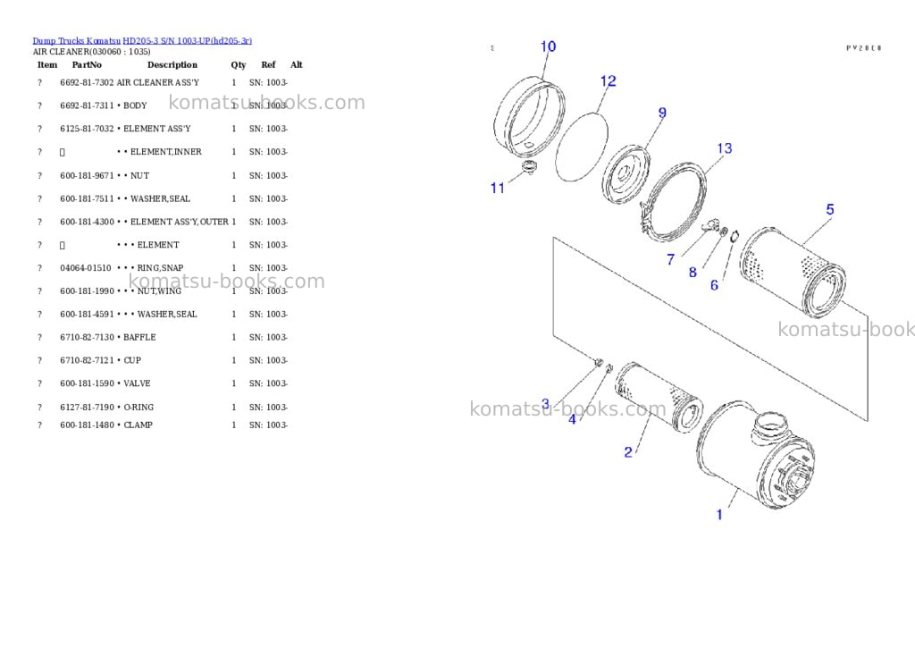 Komatsu hd205-3 s/n 1003-up Parts catalog cover Page 5