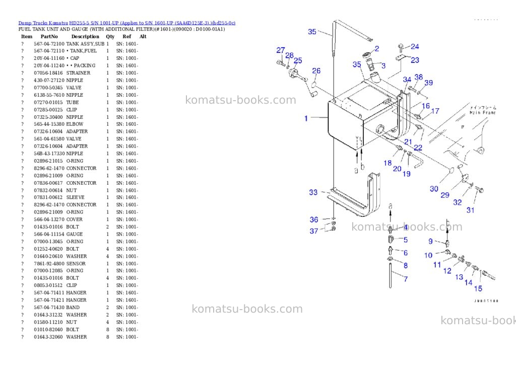Komatsu HD255-5 S/N 1001-UP (Applies to S/N 1601-UP (SAA6D125E-3).) Parts catalog cover Page 7 Komatsu HD255-5 S/N 1001-UP (Applies to S/N 1601-UP (SAA6D125E-3).) Parts catalog cover Page 7