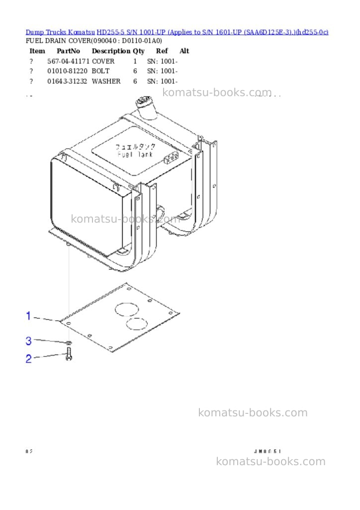Komatsu HD255-5 S/N 1001-UP (Applies to S/N 1601-UP (SAA6D125E-3).) Parts catalog cover Page 9 Komatsu HD255-5 S/N 1001-UP (Applies to S/N 1601-UP (SAA6D125E-3).) Parts catalog cover Page 9