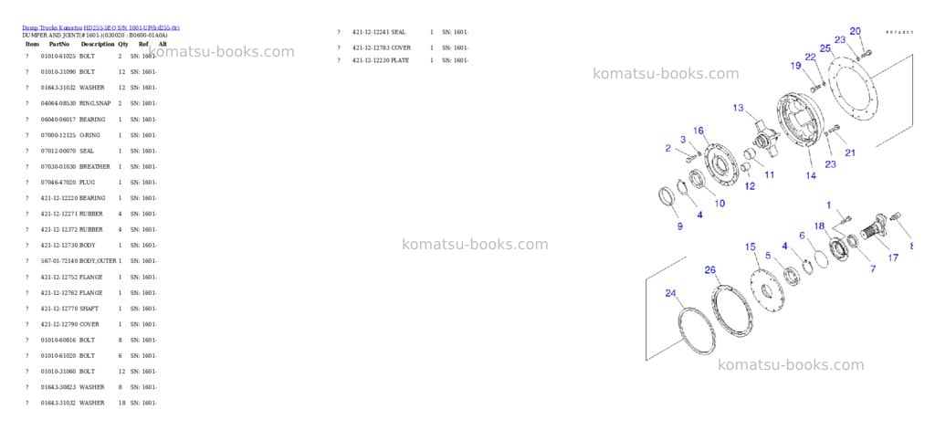 Komatsu hd255-5eo s/n 1001-up Parts catalog cover
