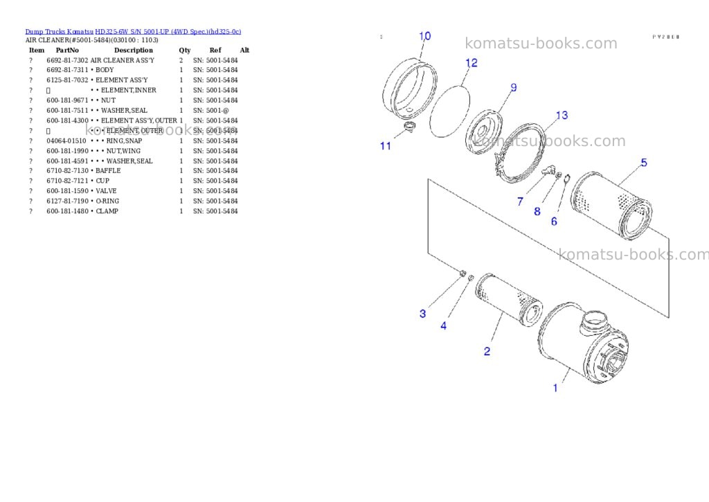 Komatsu HD325-6W S/N 5001-UP (4WD Spec.) Parts catalog cover Page 9