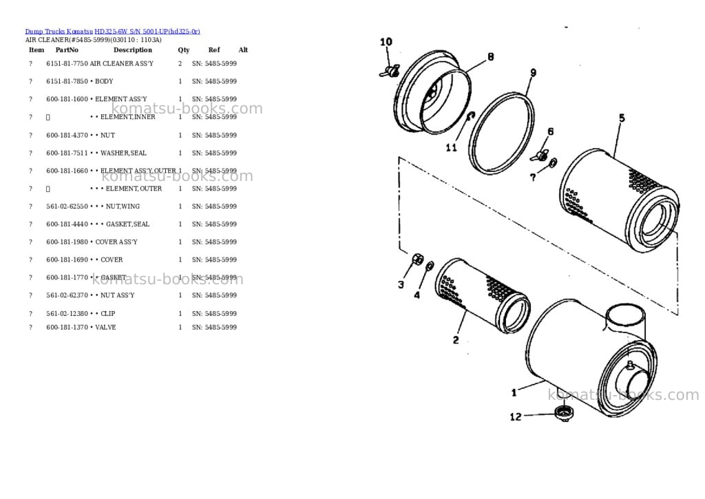 Komatsu hd325-6w s/n 5001-up Parts catalog cover Page 10