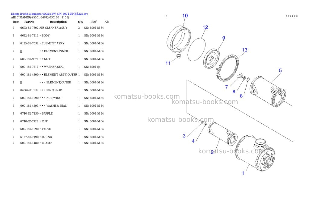 Komatsu hd325-6w s/n 5001-up Parts catalog cover Page 9