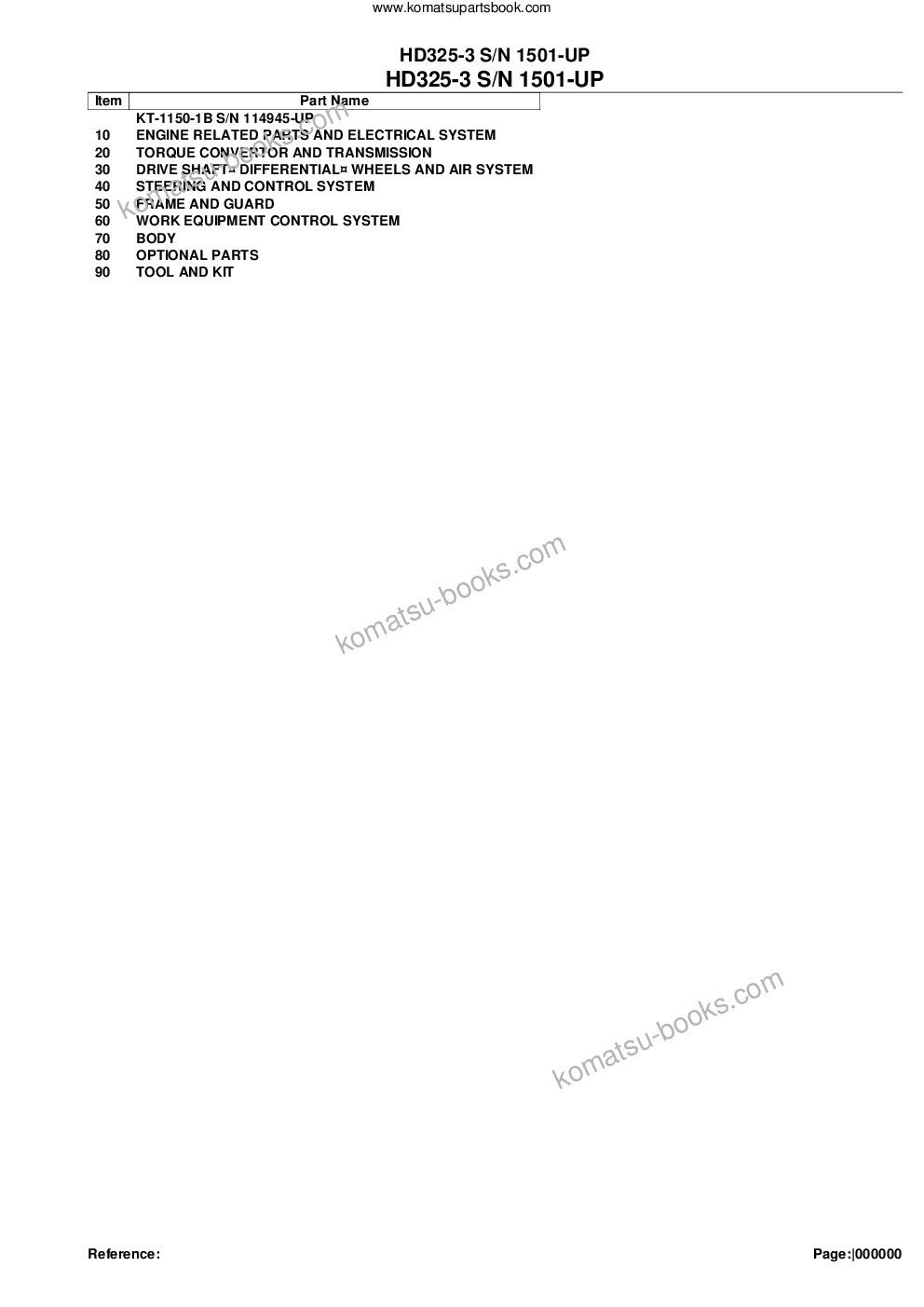 Komatsu hd325-3 s/n 1501-up Parts catalog cover Komatsu hd325-3 s/n 1501-up Parts catalog cover