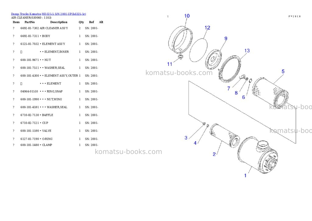 Komatsu HD325-5 S/N 2001-UP Parts catalog cover Page 5
