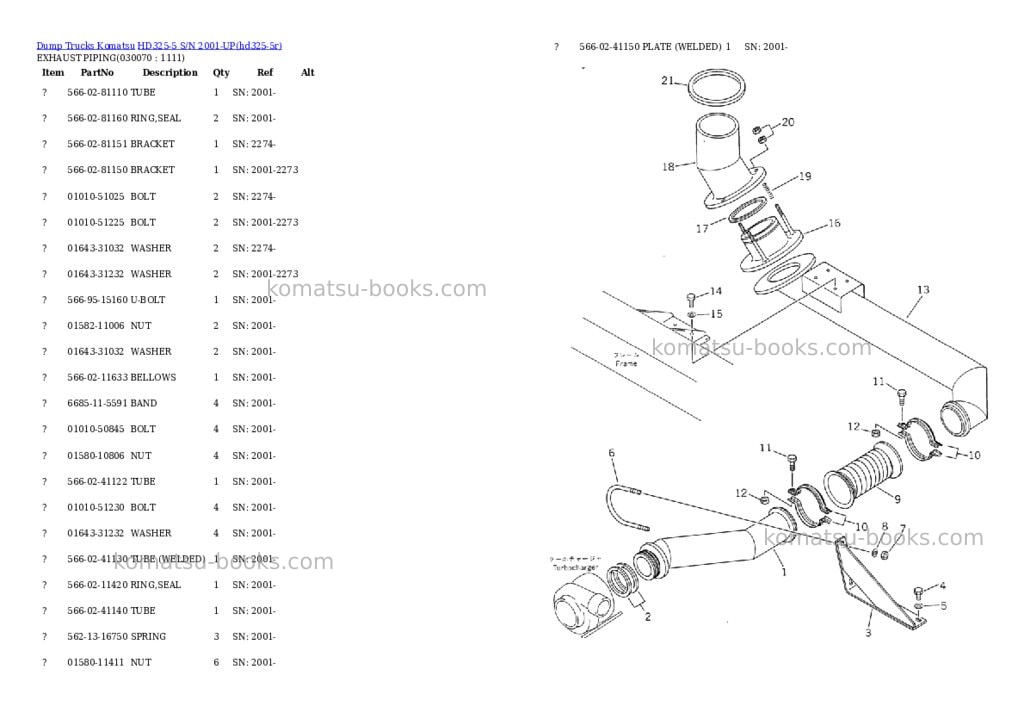 Komatsu HD325-5 S/N 2001-UP Parts catalog cover Page 6