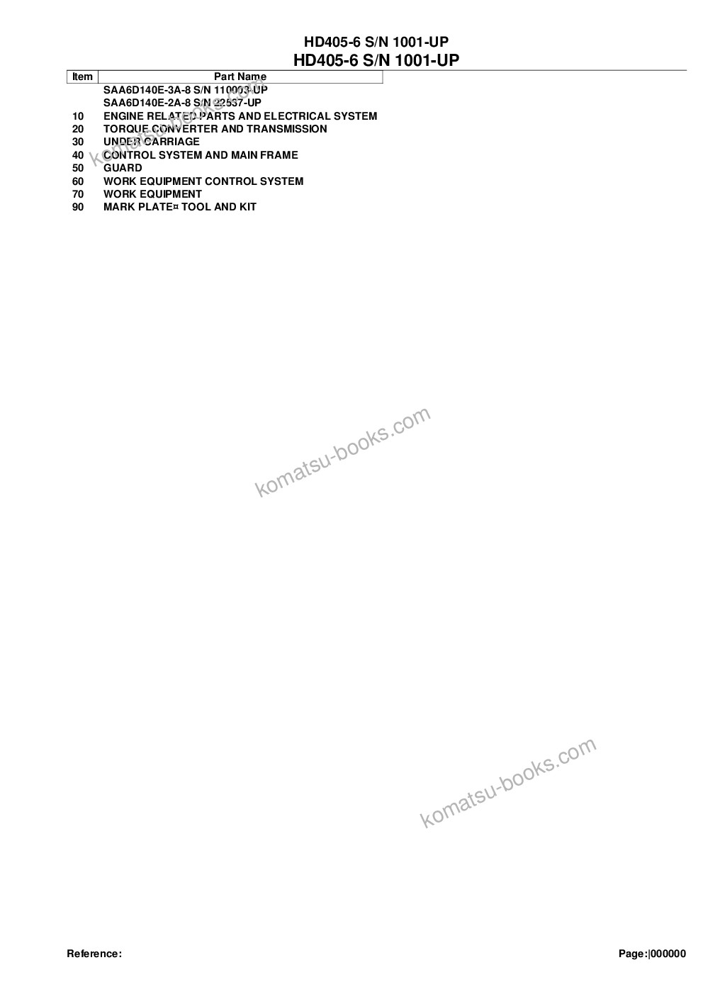 Komatsu hd405-6 s/n 1001-up Parts catalog cover