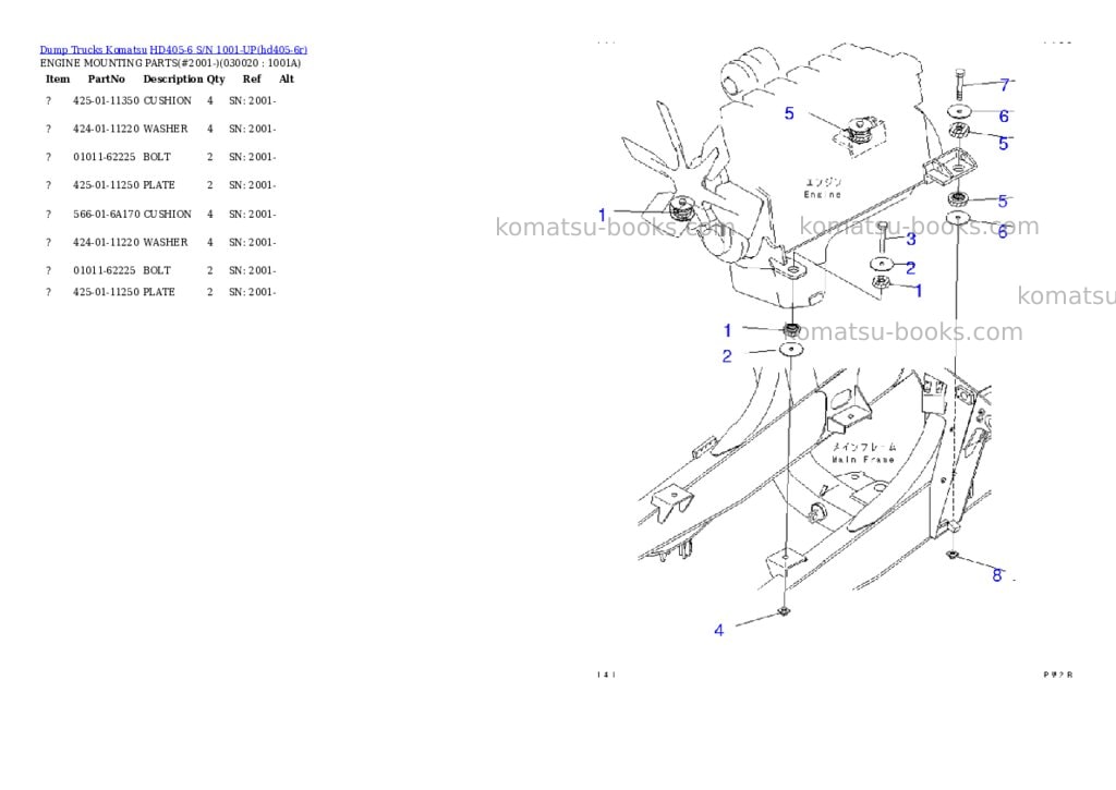 Komatsu HD405-6 S/N 1001-UP Parts catalog cover Komatsu HD405-6 S/N 1001-UP Parts catalog cover