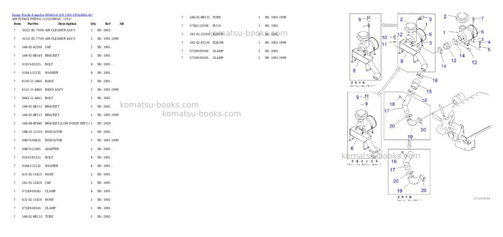 Komatsu HD405-6 S/N 1001-UP Parts catalog cover Page 4 Komatsu HD405-6 S/N 1001-UP Parts catalog cover Page 4