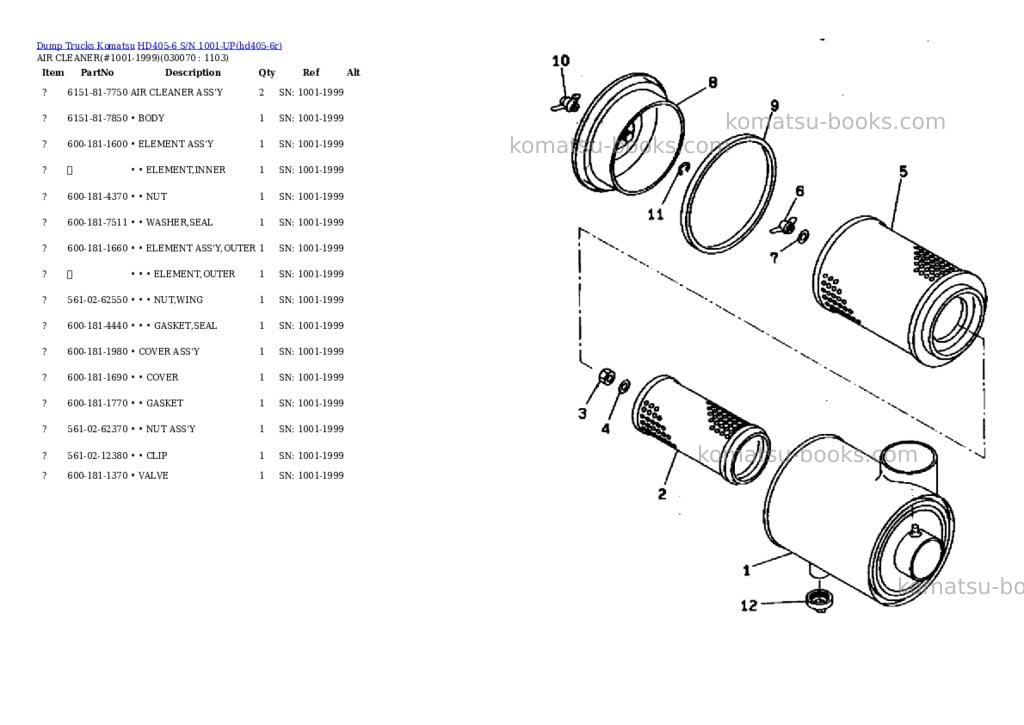 Komatsu HD405-6 S/N 1001-UP Parts catalog cover Page 6 Komatsu HD405-6 S/N 1001-UP Parts catalog cover Page 6