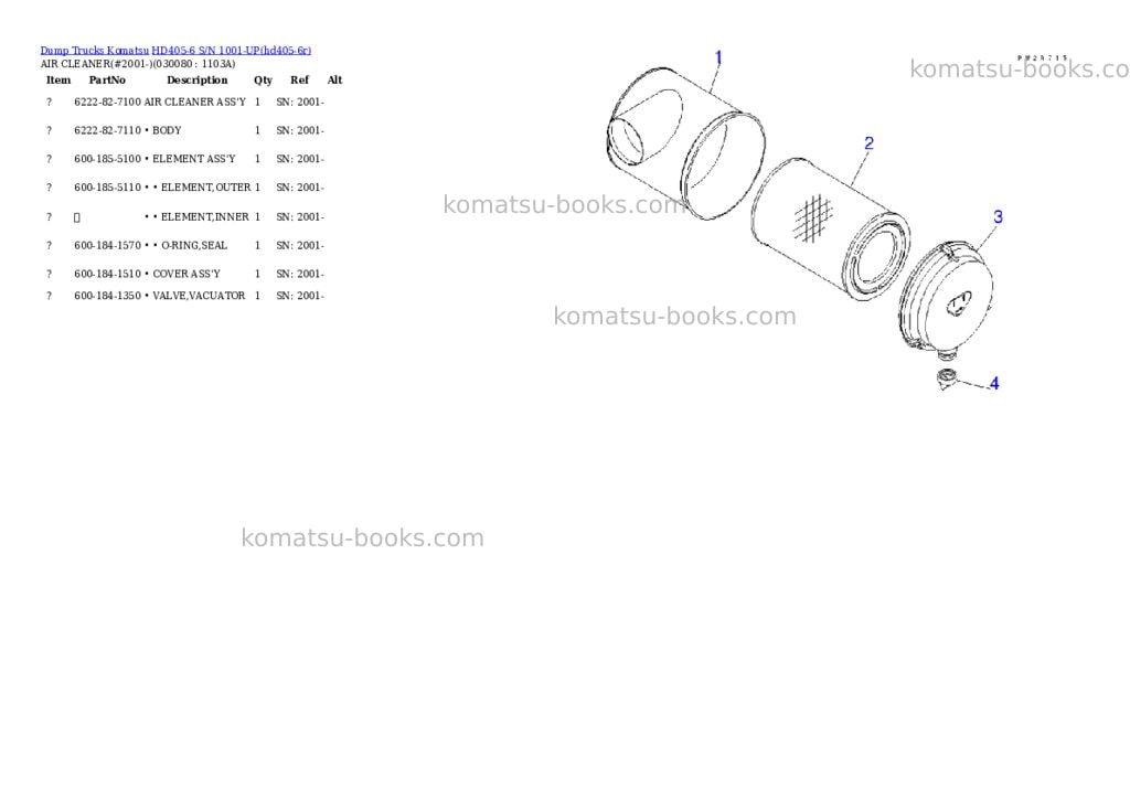 Komatsu HD405-6 S/N 1001-UP Parts catalog cover Page 7 Komatsu HD405-6 S/N 1001-UP Parts catalog cover Page 7