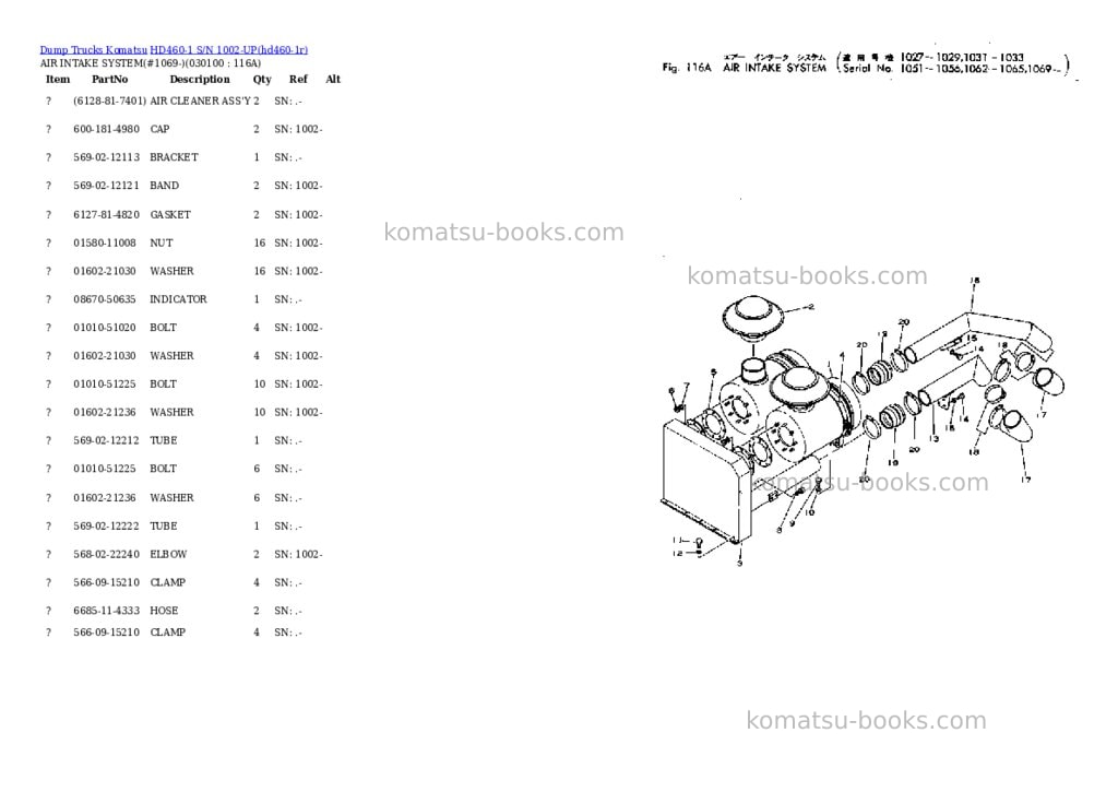 Komatsu HD460-1 S/N 1002-UP Parts catalog cover Page 9