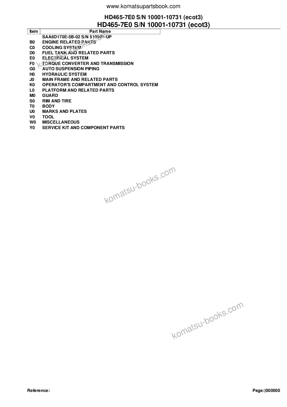 Komatsu hd465-7e0 s/n 10001-10731 ecot3 Parts catalog cover Komatsu hd465-7e0 s/n 10001-10731 ecot3 Parts catalog cover