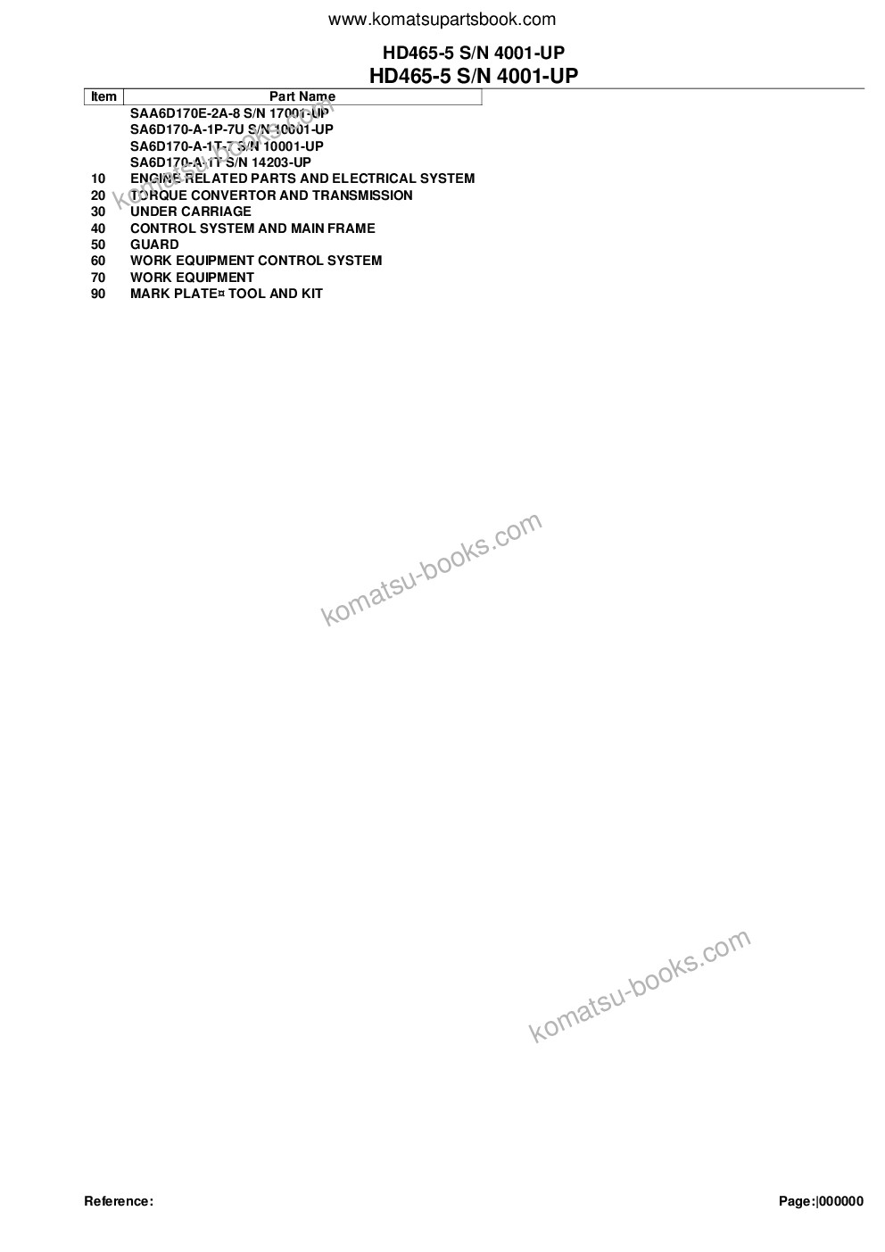 Komatsu hd465-5 s/n 4001-up Parts catalog cover