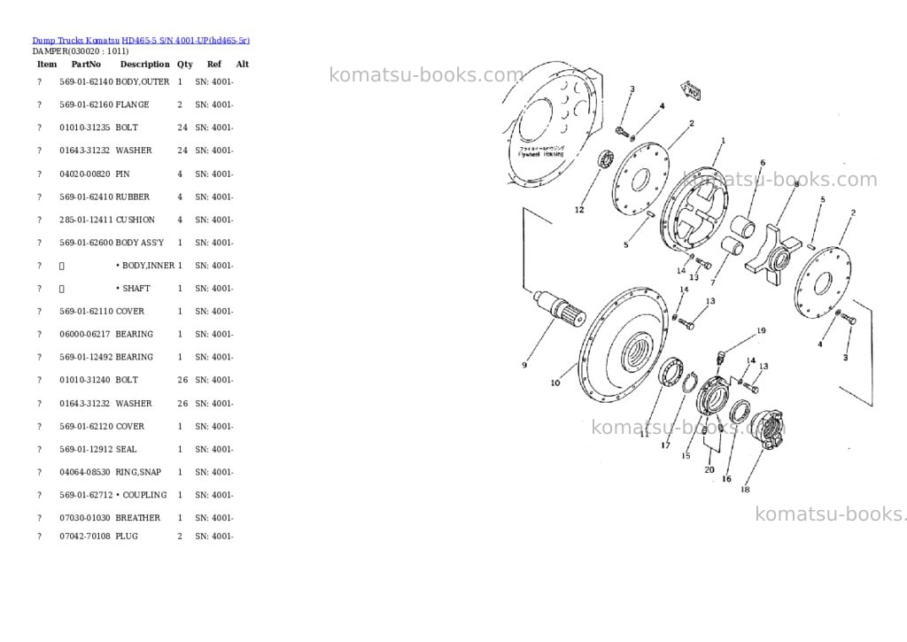 Komatsu HD465-5 S/N 4001-UP Parts catalog cover