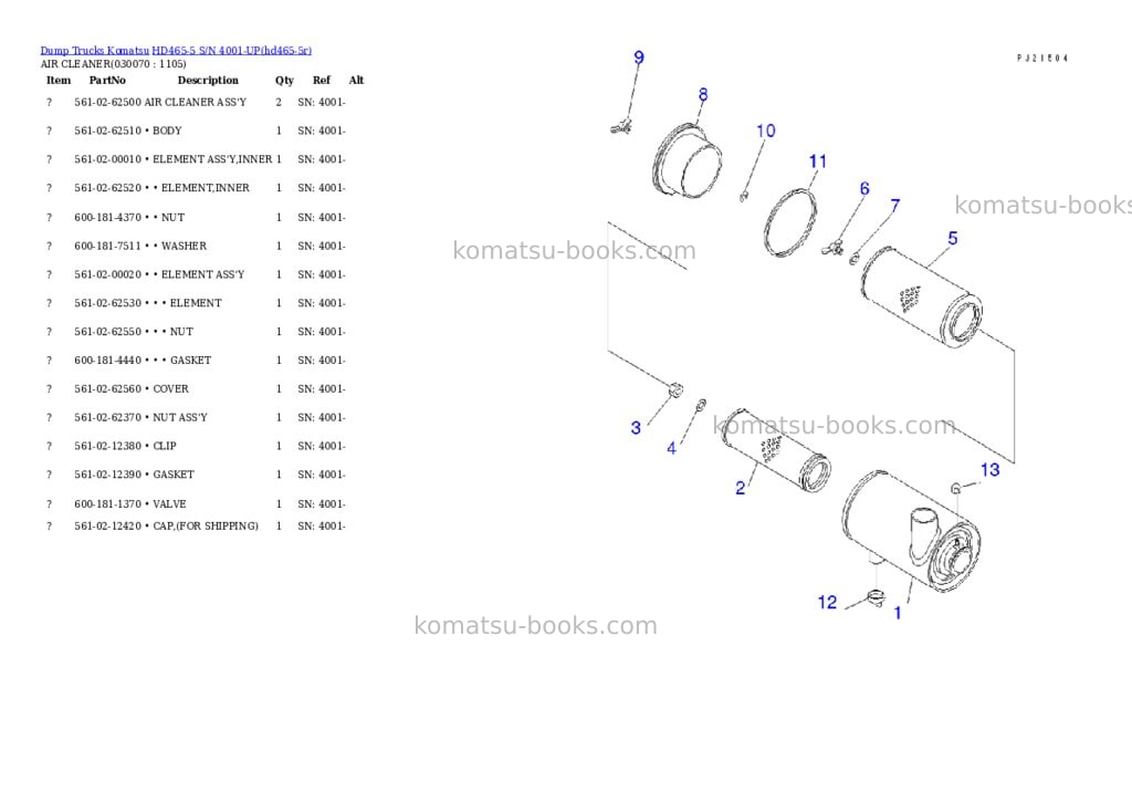 Komatsu HD465-5 S/N 4001-UP Parts catalog cover Page 5