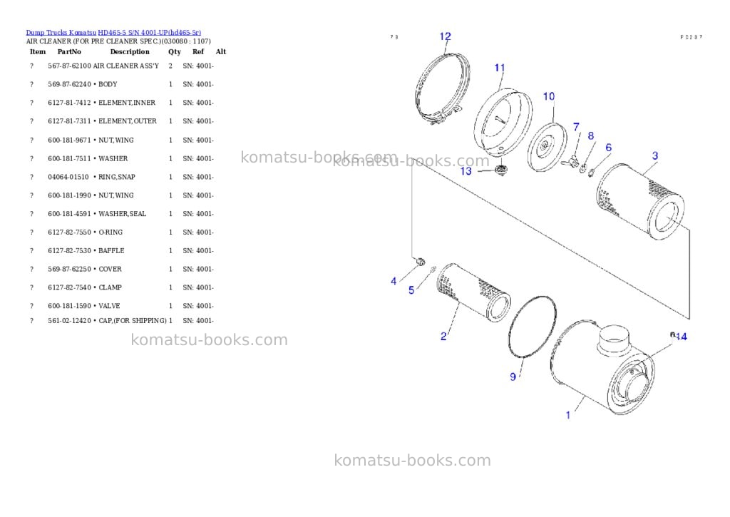Komatsu HD465-5 S/N 4001-UP Parts catalog cover Page 6