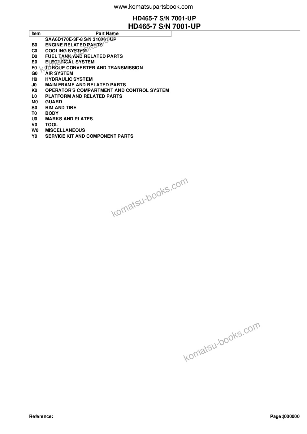 Komatsu hd465-7 s/n 7001-up Parts catalog cover