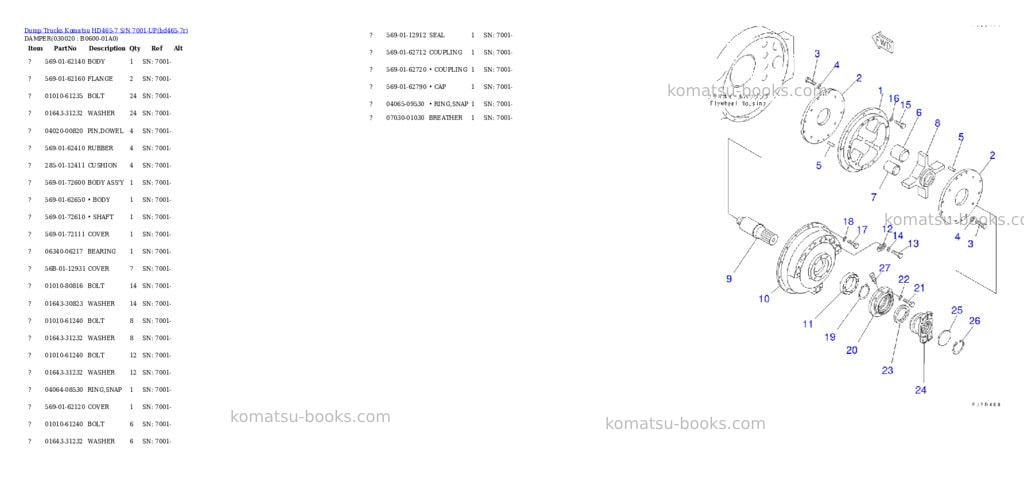 Komatsu HD465-7 S/N 7001-UP Parts catalog cover