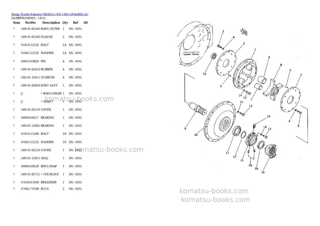 Komatsu hd605-5 s/n 1001-up Parts catalog cover