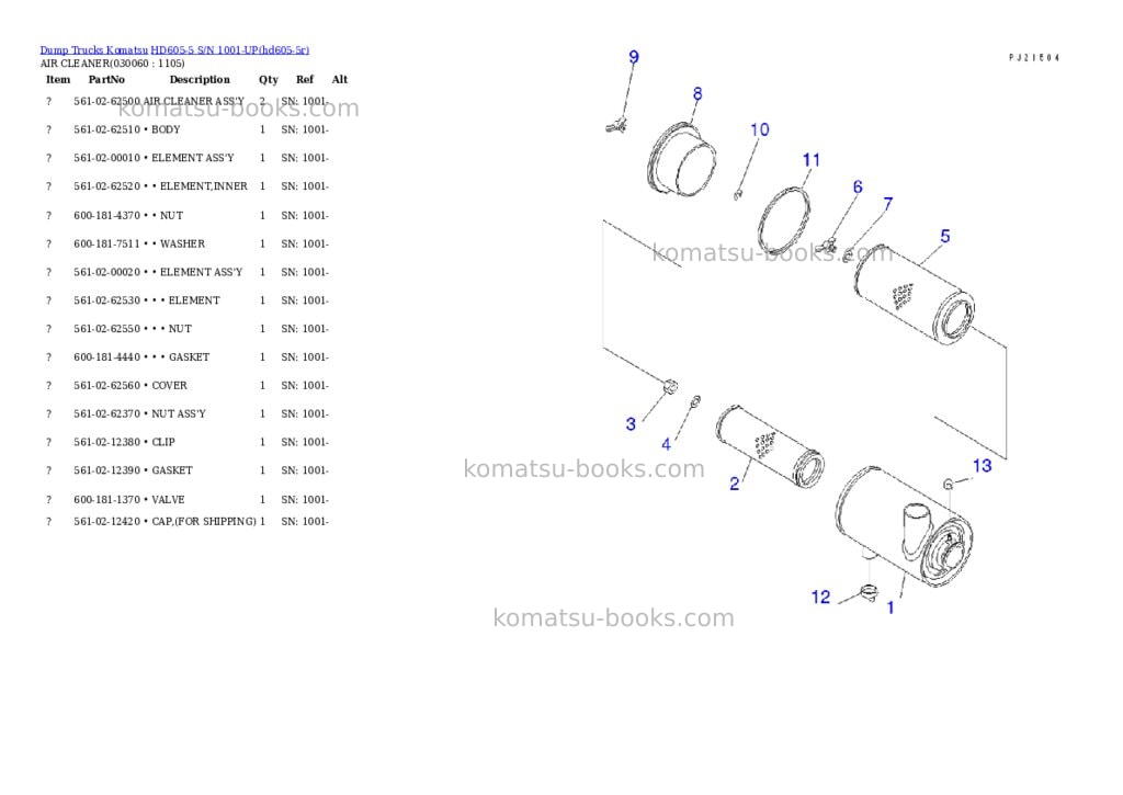 Komatsu hd605-5 s/n 1001-up Parts catalog cover Page 5