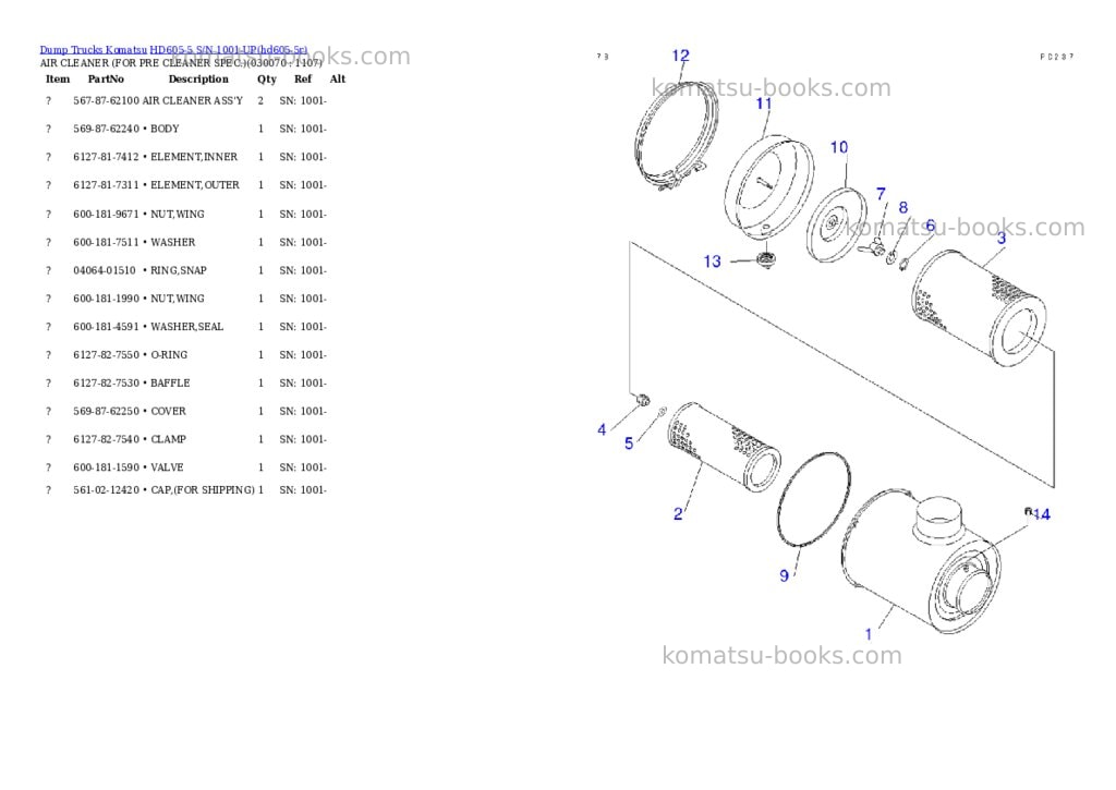 Komatsu hd605-5 s/n 1001-up Parts catalog cover Page 6