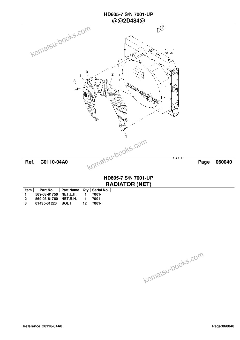 Komatsu HD605-7 S/N 7001-UP Parts catalog cover Page 9
