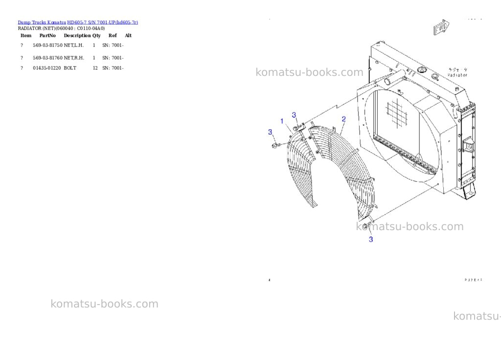 Komatsu hd605-7 s/n 7001-up Parts catalog cover Page 5
